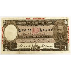 AUSTRALIA 1934 . TEN 10 SHILLINGS BANKNOTE . RIDDLE/SHEEHAN